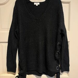 Umgee Women's Black V-Neck Sweater with Side Ties